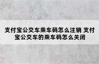 支付宝公交车乘车码怎么注销 支付宝公交车的乘车码怎么关闭